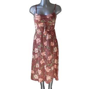 Floral Midi Summer Dress Coastal Hawaii Sleeveless Rosette Bohemian Cottagecore